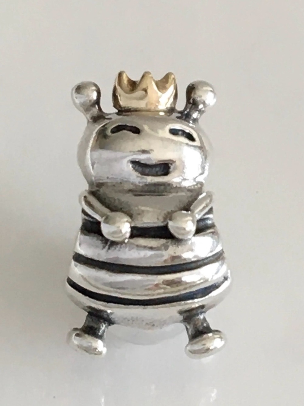 Authentic Pandora Sterling Silver Queen Bee Charm with Gold Crown